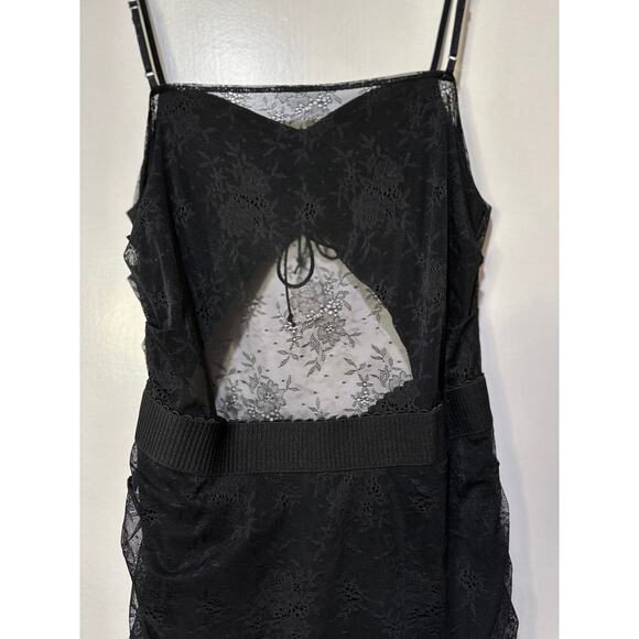 For Love & Lemons Poison Ruched Black Dress Size 1X NWT Stretch Jacquard Lace - Picture 13 of 15